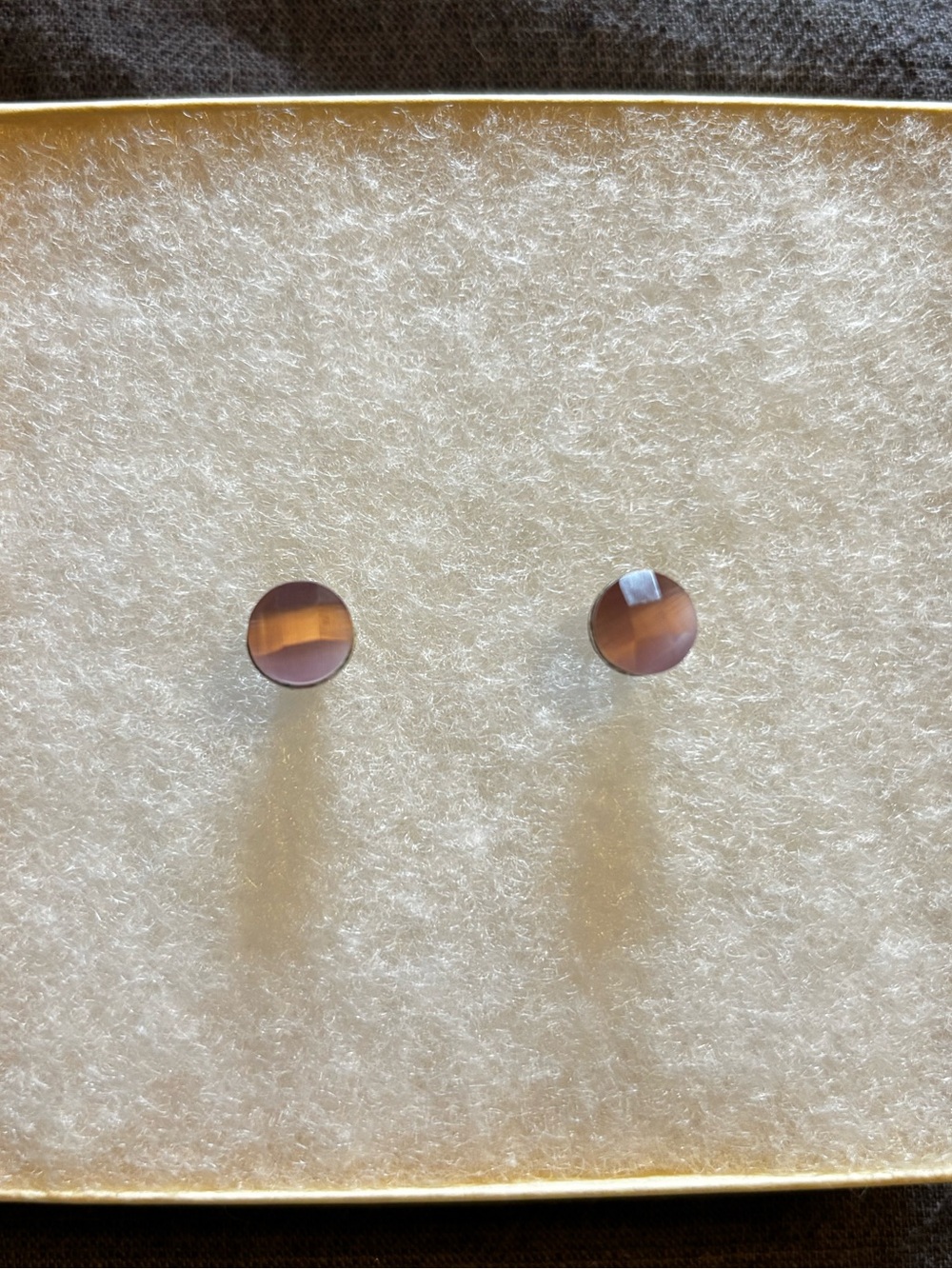 Lavender Mauve Round Cabochon Stud Earrings Cat's Eye Moonstone Style Dainty